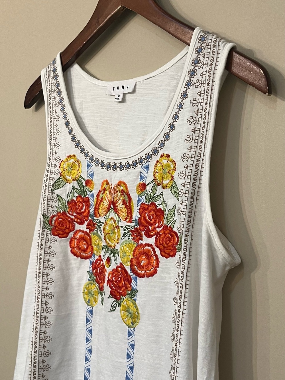 THML boho embroidered cotton tank top beachy coastal Medium - Picture 3 of 5